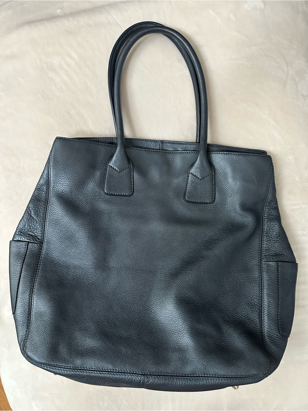 HOBO Slate Gray/Black Pebbled Leather Shoulder Tote